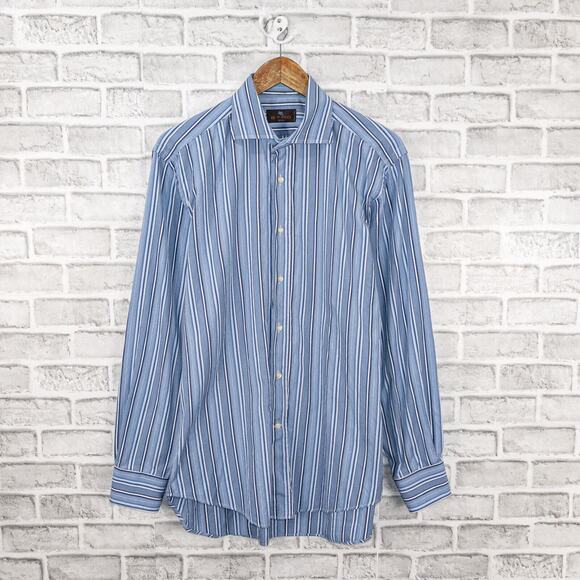 ETRO Milano Button up Dress Shirt in Blue striped cotton size 40 Made in Italy - Picture 2 of 11